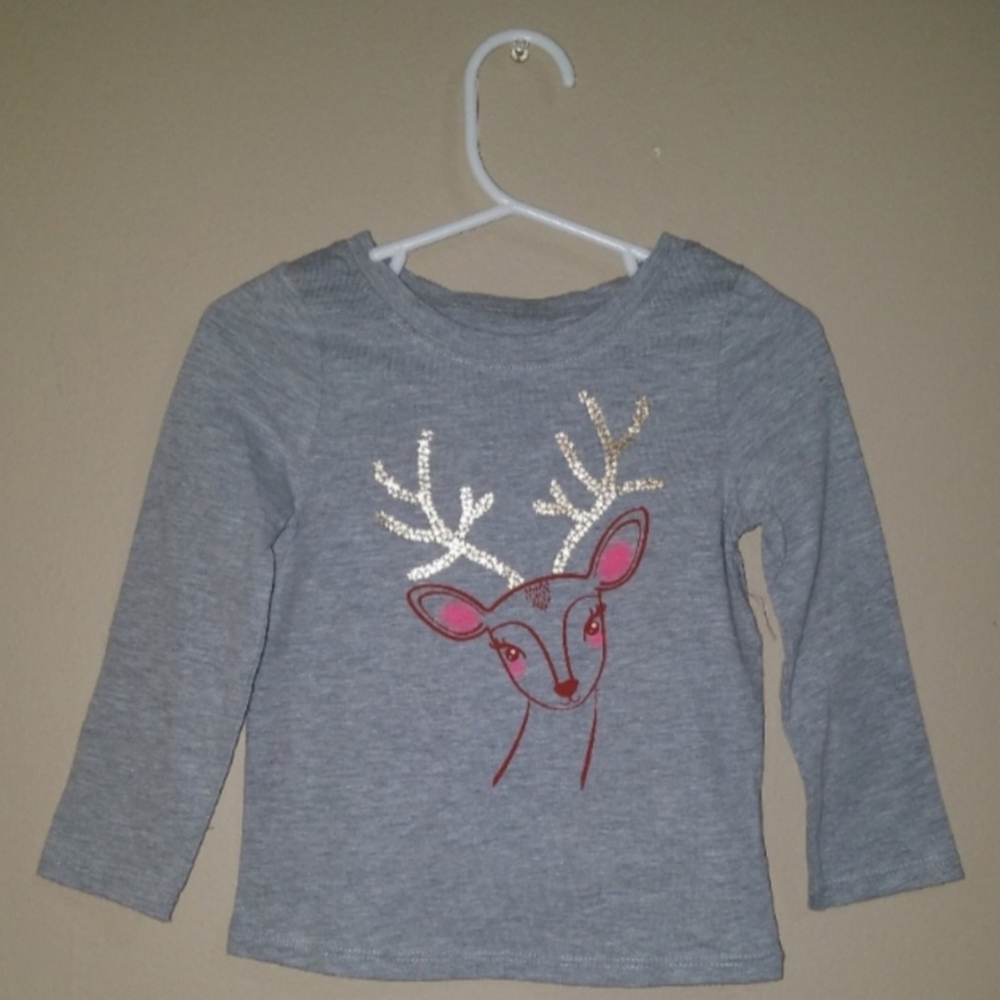 Long Sleeve Tee with Reindeer Design Size 18M